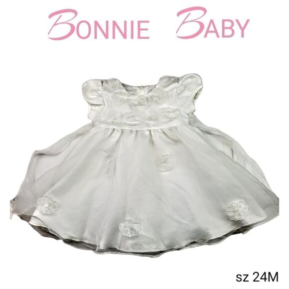 Bonnie Baby White Communion Baptism Easter Church Flower Embellished Dress sz 4 - Picture 1 of 9